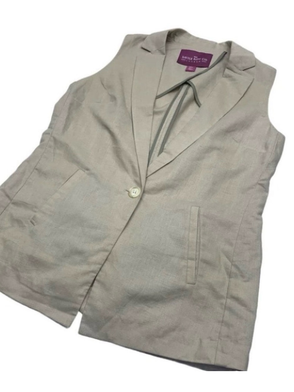 The Savile Row Beige Linen Vest Sz S
